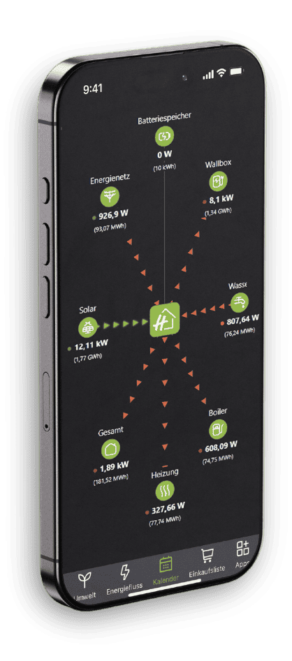 Energiefluss-Ansicht in der Hosenso App auf dem Smartphone