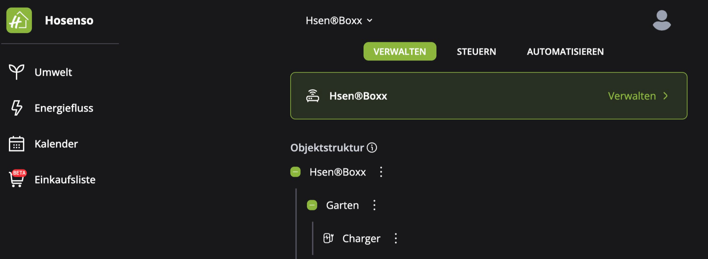 Hosenso Objektstruktur Charger nach Zuordnung im Garten unter Hsen Boxx