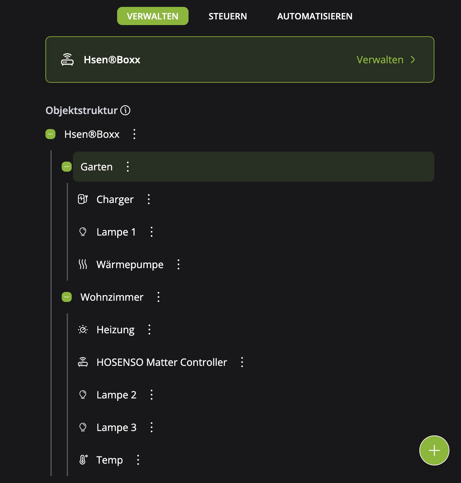 Hosenso Objektstruktur fertig mit Garten und Wohnzimmer und allen zugeordneten Geräten