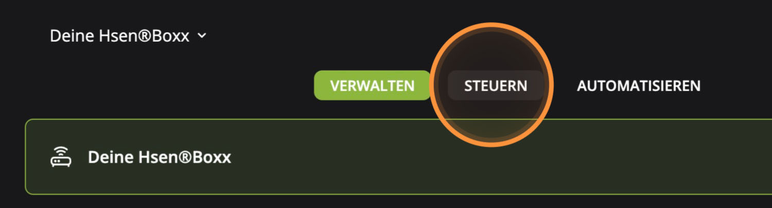 Hosenso App Tab Steuern markiert in der oberen Navigation