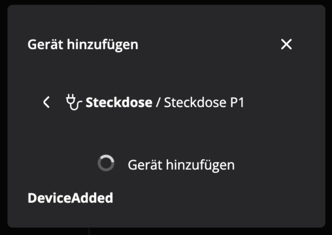 Hosenso App DeviceAdded Bestaetigung dass die Steckdose erfolgreich gepairt wurde
