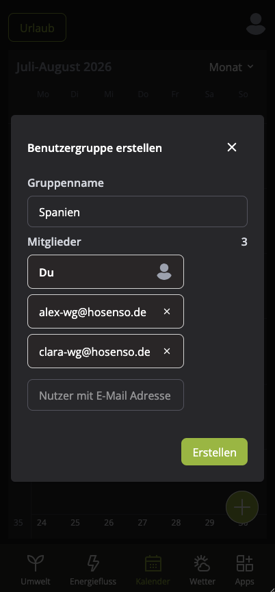 Gruppenkalender in der Hosenso App
