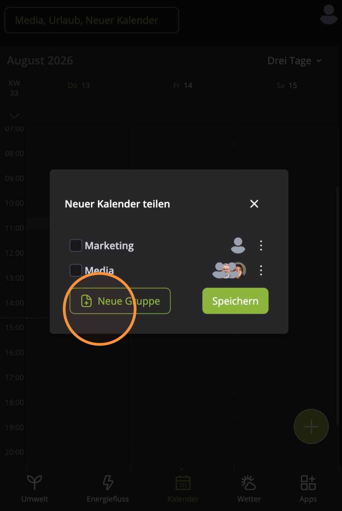 Kalender teilen Hosenso App – Freigabe an vorhandene Benutzergruppen Marketing und Media